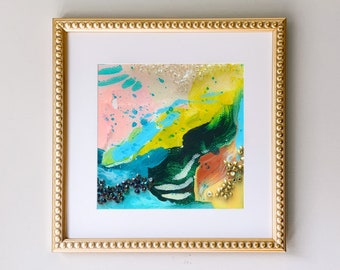 Mint Beads Print - Bright Turquoise Abstract Art, Vibrant Teal Blue Chartreuse Wall Art, Ocean Blue Abstract Giclee Fine Art Print