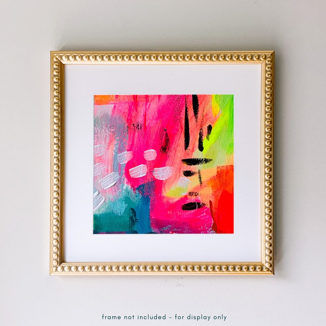 Neon Yellow Print - Hot Pink Yellow Abstract Painting, Bright Pink Wall ...