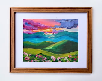 Shenandoah Valley Print, Blue Ridge Mountain Wall Art, Shenandoah National Park Virginia Art, Colorful Mountain Sunset, Abstract Landscape