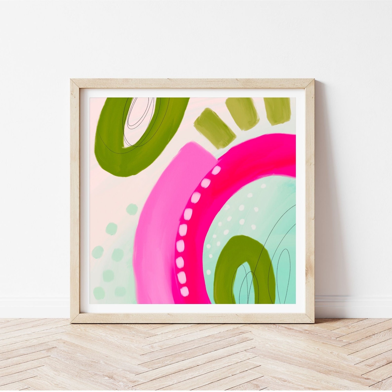 Bright Abstract Pink Green Painting Bright Pink Art Vibrant Etsy