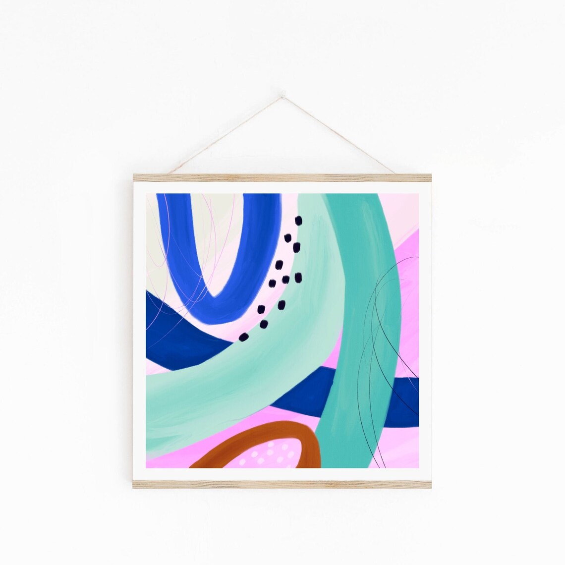 Bright Teal Purple Abstract Print Cobalt Blue Pink Aqua Wall Etsy