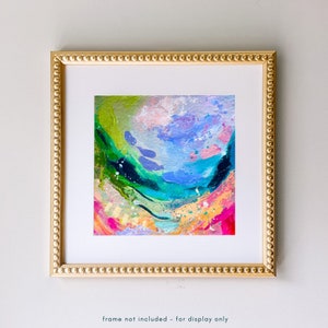 Fading Sunset Print - Bright Teal Pink Abstract Art Print, Vibrant Painting, Blue Green Colorful Wall Art, Print of Original Acrylic Art