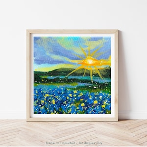Texas Print - Texas Bluebonnet Wall Art, Texas Hill Country Landscape Painting, Colorful Farmhouse Decor, Texas Gift, Fine Art Giclee Print