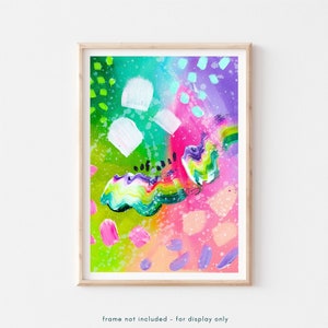 Lavender Glitter Print, Pastel Purple Green Abstract Painting, Hot Pink Glitter and Paint Splatter Abstract Art, Maximalist Giclee Print