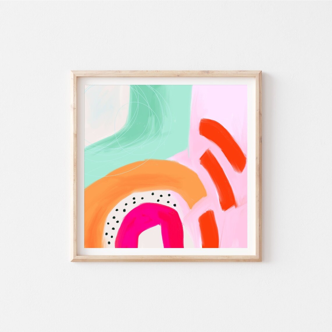 Bright Teal Pink Abstract Gallery Wall Set of 3 Prints Etsy