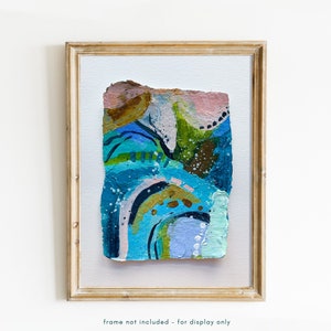 Ocean Swirls Original Acrylic Painting, 5x7 Inches on Handmade Recycled Paper, Blue Green Abstract Art