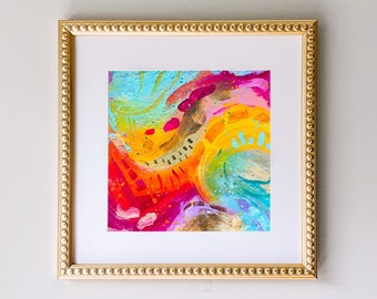 Radiant Sunset Print - Bright Yellow Teal Abstract Art Print, Vibrant Painting, Hot Pink Colorful Wall Art, Print of Original Acrylic Art