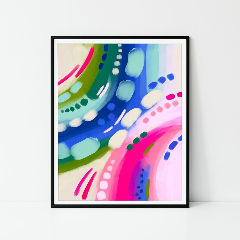 Pink Blue Abstract Vibrant Wall Art Navy Pink Wall Art Dark Etsy