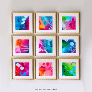 Candy Print Set, Jewel Tone Pink Blue Abstract Gallery Wall Set of 9 Prints, Deep Blue and Vivid Green Abstract Giclee Fine Art Prints