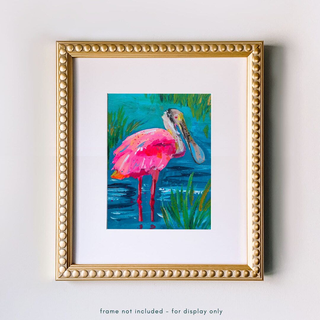 Pink Spoonbill Print, Florida Bird Wall Art, Roseate Spoonbill Tropical