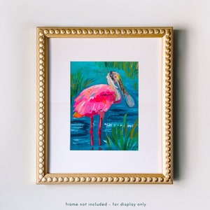 Pink Spoonbill Print, Florida Bird Wall Art, Roseate Spoonbill Tropical Wildlife Painting, Pink Bird Coastal Decor, Beach Home Art