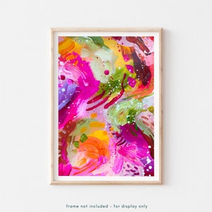 Rose Print - Hot Pink Orange Abstract Art Print, Vibrant Painting, Pink Green Abstract Floral Colorful Wall Art, Giclee Fine Art Print