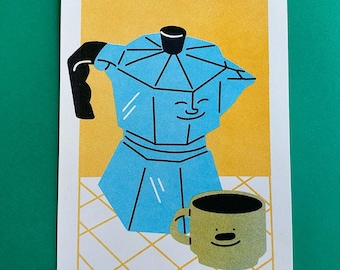 Stampa Risograph formato A5 con caffettiera Moka