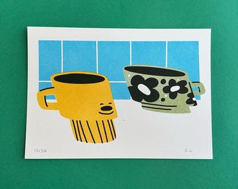 Tazas con impresión Risograph tamaño A5