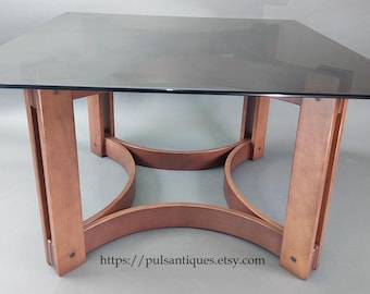 Retro Designer Couchtisch “DISCO” von Meblo für Cassina – Ljerka Finžgar, 1970 | mid century modern | quadratisches Glas Top