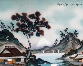 Antique Japanese Reverse Glass Painting | Hand-painted Back Glass