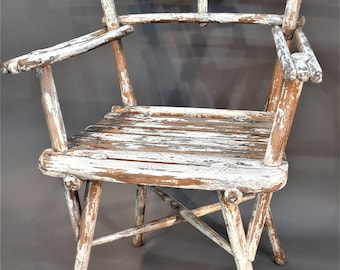 Rustic Wooden Armchair – Vintage Retro Chair – Shabby Chic Farmhouse Decor – Restored Solid Wood
