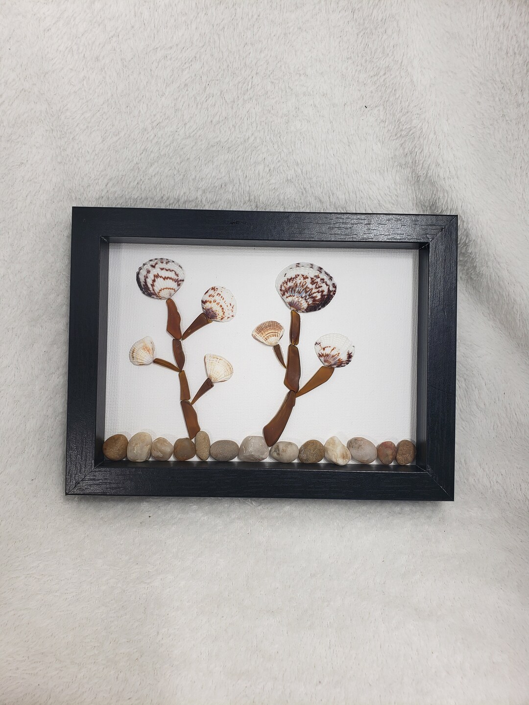 Framed Rock Sea Glass and Shell Art, Framed Wall Décor, Handcrafted Sea