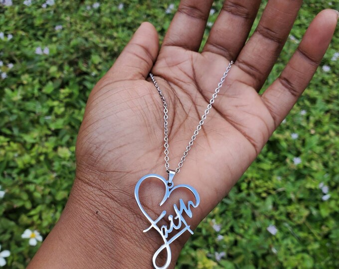 Stainless Steel Faith Love Heart Necklace Christian Faith Etsy
