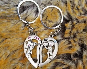 Sweet Heart Lover Magnetic Couple Key Chain With Boyfriend and