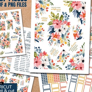 Florals Printable Planner Stickers | Classic Happy Planner | Instant Download PDF & PNG Files | Cricut Print and Cut Ready
