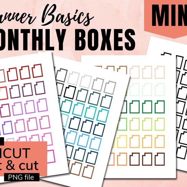 Monthly Planner Box Stickers  - PRINTABLE Instant Download PDF & PNG Files (Cricut print and cut) - Mini Happy Planner