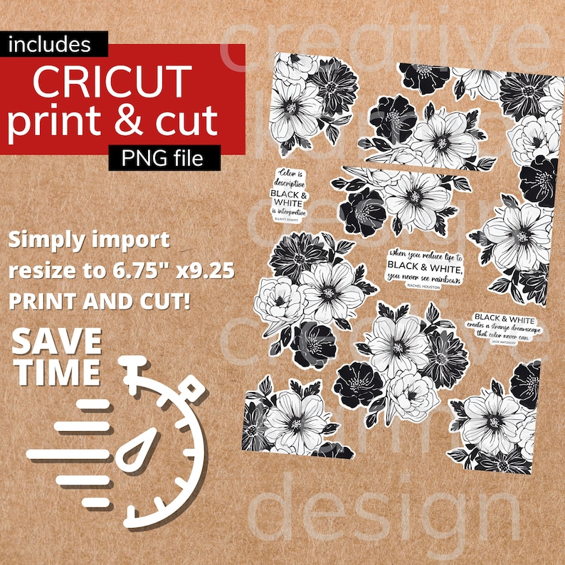 Black and White Floral Planner Stickers | Happy Planner, Cricut Ready ...
