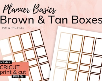 Brown Tan Planner Box Stickers: Classic Happy Planner (Printable PDF & PNG)