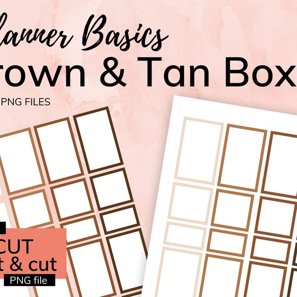 Brown + Tan Planner Box Stickers - PRINTABLE Instant Download PDF & PNG Files (Cricut print and cut) - Fits Classic Happy Planner