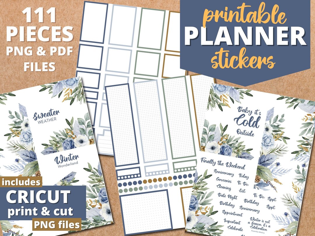 Winter Florals Planner Stickers: Classic Happy Planner, Cricut Ready ...