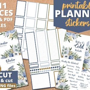 Adesivi stampabili per planner Winter Florals / Classic Happy Planner / Download immediato di file PDF e PNG / Cricut Print and Cut Ready