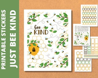 Bee Kind Planner Stickers: Happy Planner, Cricut Ready (PDF & PNG)