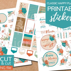 Printable Planner Stickers | Classic Happy Planner | Funky Floral Stickers | Instant Download PDF & PNG Files | Cricut Print and Cut Ready
