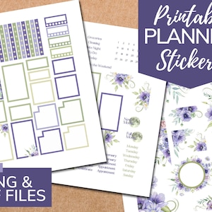 Spring Floral Planner Stickers: Purple Flourish, Happy Planner (PDF & PNG)