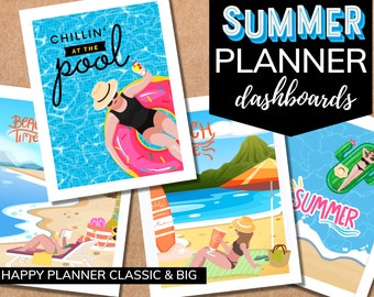 Summer Planner Dashboard Dividers: Classic & Big Happy Planner (PDF Files)