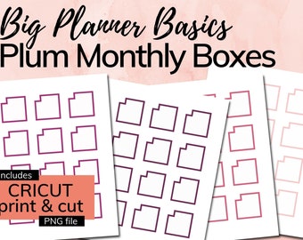 Plum Monthly Planner Box Stickers  - PRINTABLE Instant Download PDF & PNG Files (Cricut print and cut) - Big Happy Planner