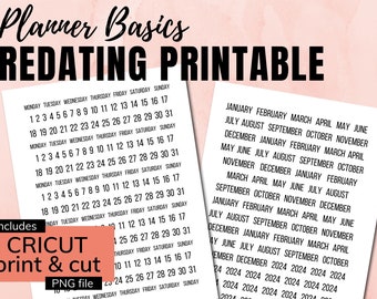 Printable Days, Number, dates & Month Planner Stickers - Repurpose old or undated planners and Journals