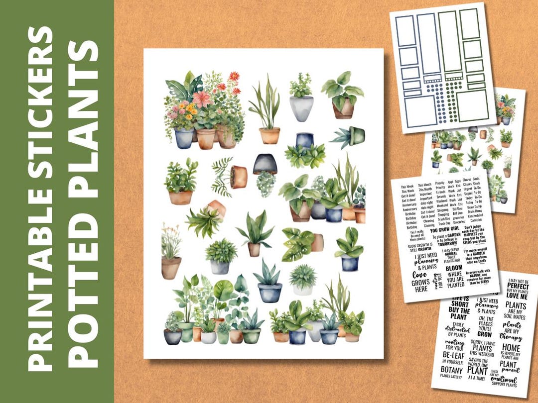 Potted Plants Planner Stickers: Classic Happy Planner, Cricut Ready ...