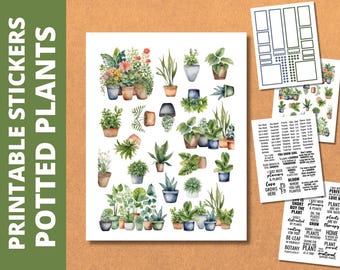 Potted Plants Planner Stickers: Classic Happy Planner, Cricut Ready (PDF & PNG)