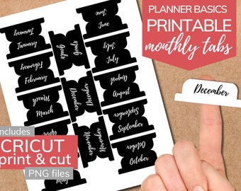 Minimalist Monthly Planner Tabs: Classic Happy Planner, Cricut PNG & PDF (Digital Download)