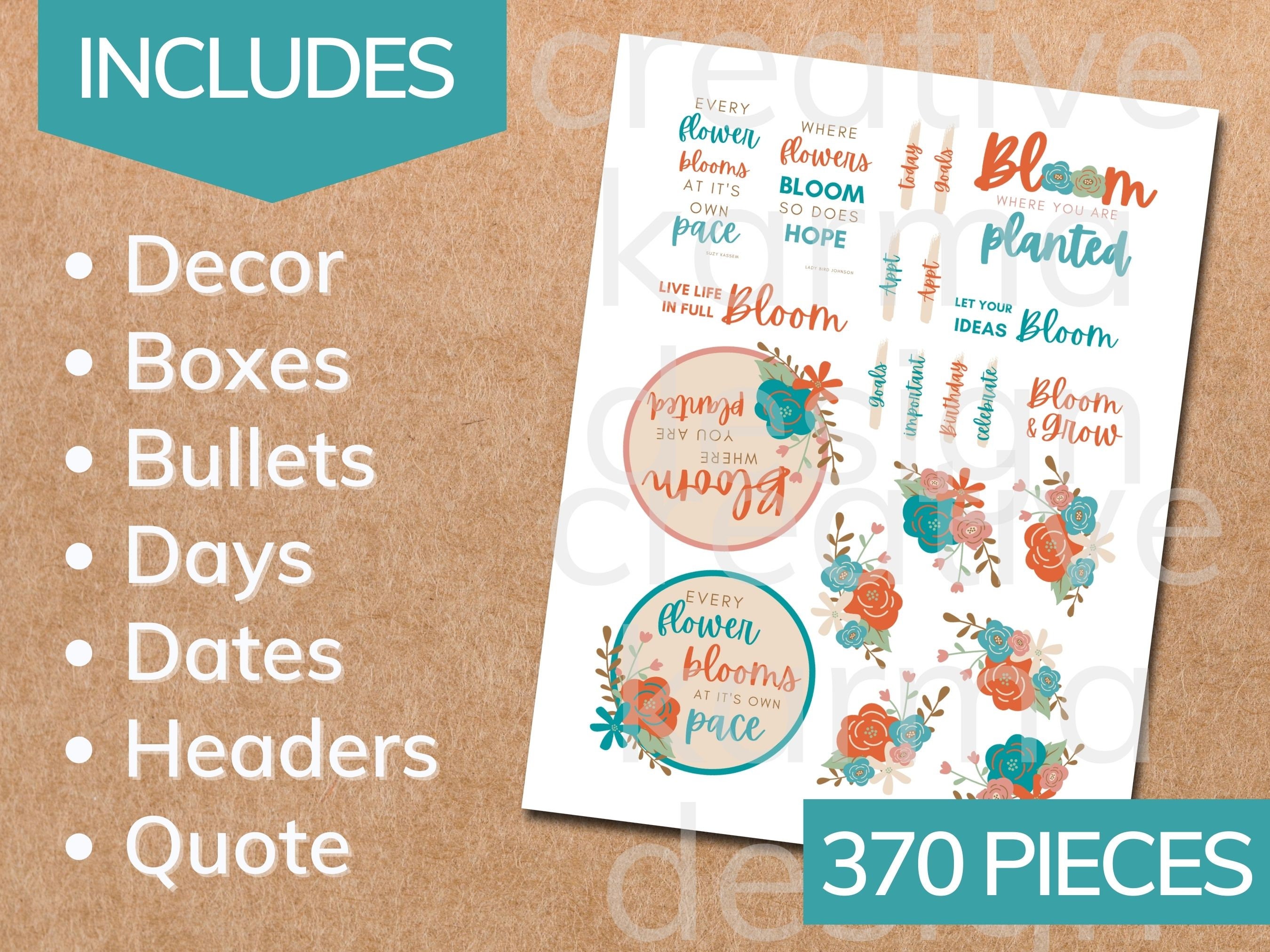 Funky Floral Planner Stickers: Classic Happy Planner, Cricut Ready (PDF ...