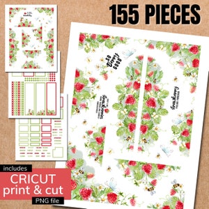 Strawberry Planner Stickers: Happy Planner, Cricut Ready (PDF & PNG)