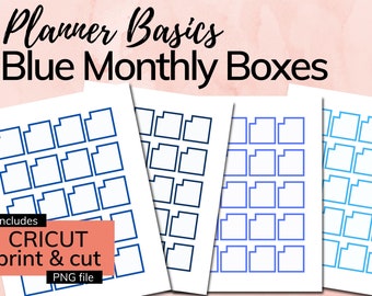 Blue Monthly Planner Stickers: Classic Happy Planner, Cricut Ready (PDF & PNG)