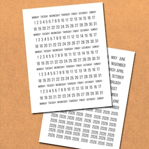 Pegatinas imprimibles para planificadores de días, números, fechas y meses: reutilice planificadores y diarios viejos o sin fecha.