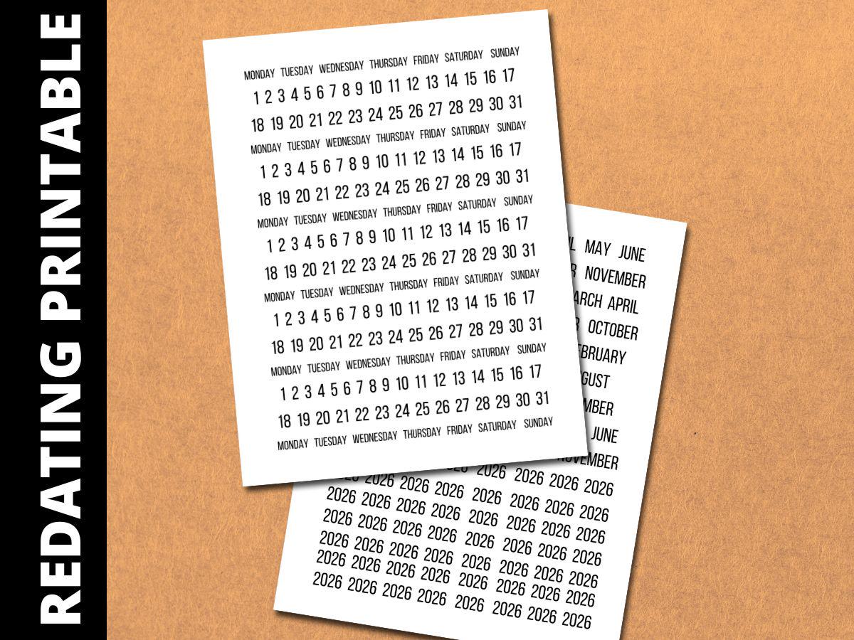 Printable Days, Number, Dates & Month Planner Stickers - Repurpose Old ...