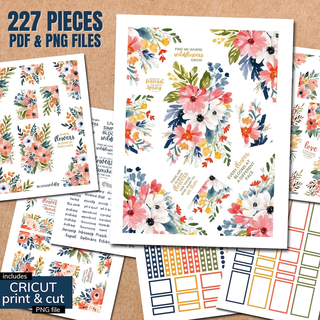 Floral Planner Stickers: Classic Happy Planner, Cricut Ready (PDF & PNG)