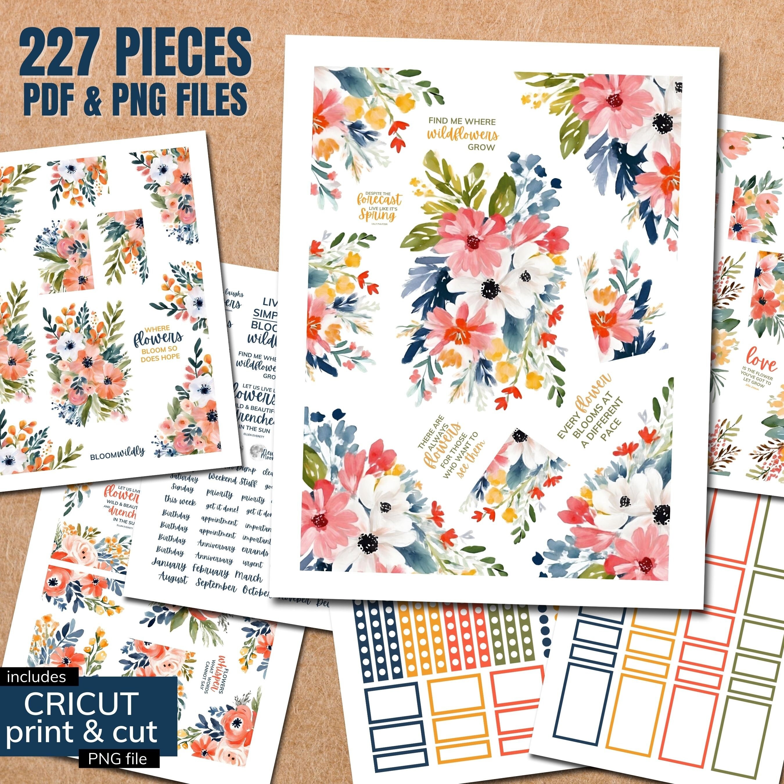 Floral Planner Stickers: Classic Happy Planner, Cricut Ready (PDF & PNG ...