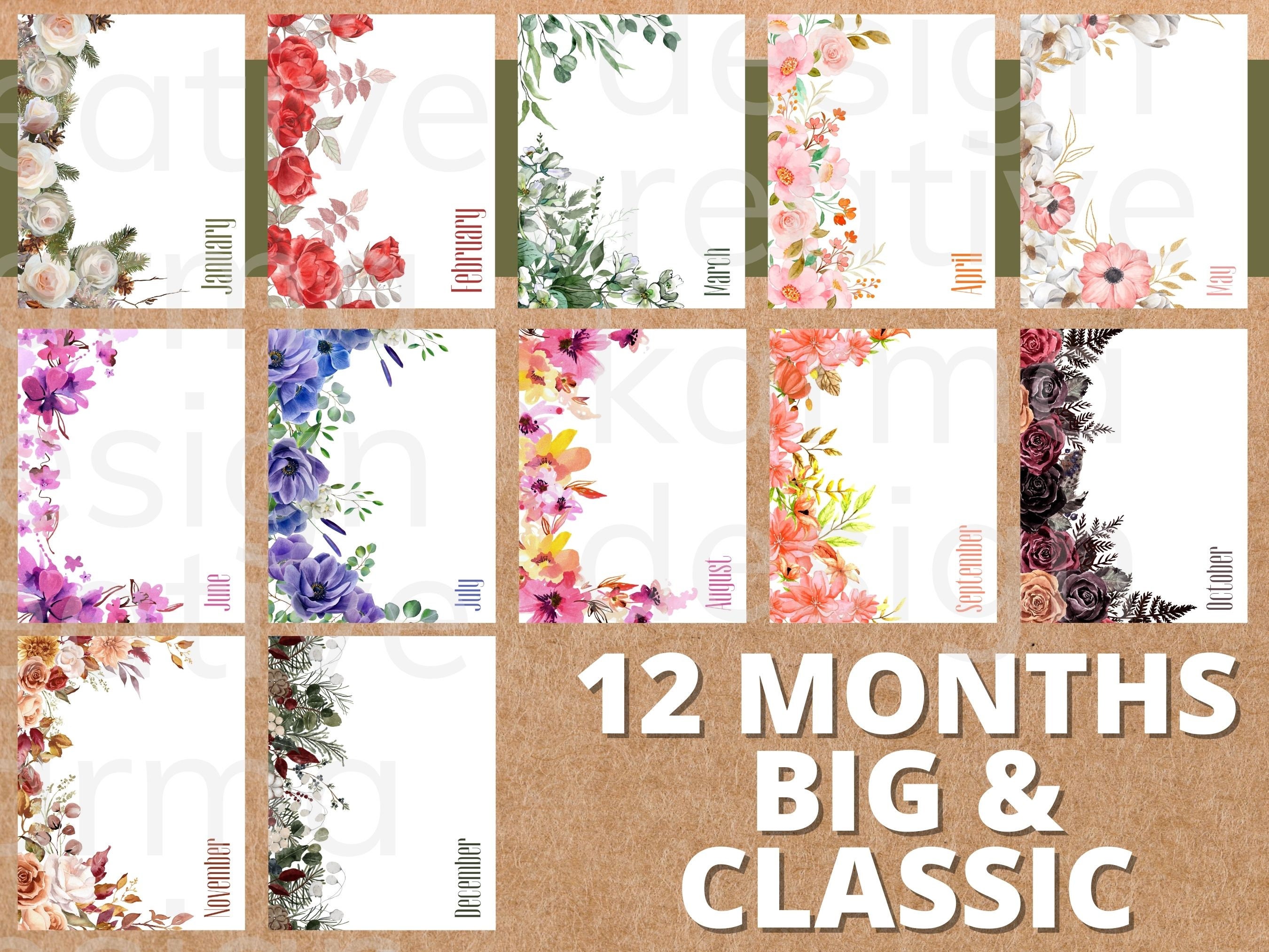 Floral Monthly Printable Dashboard Dividers | Fits Classic & Big Happy ...