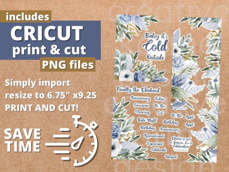 Winter Florals Planner Stickers: Classic Happy Planner, Cricut Ready ...