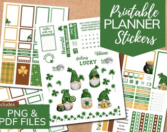 St Patrick's Day Gnome Planner Stickers: Classic Vertical Layout (PDF & PNG)